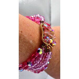 Marvella VTG Shades of Pink Crystal AB Beads 5 Strands Bracelet with Box Clasp
